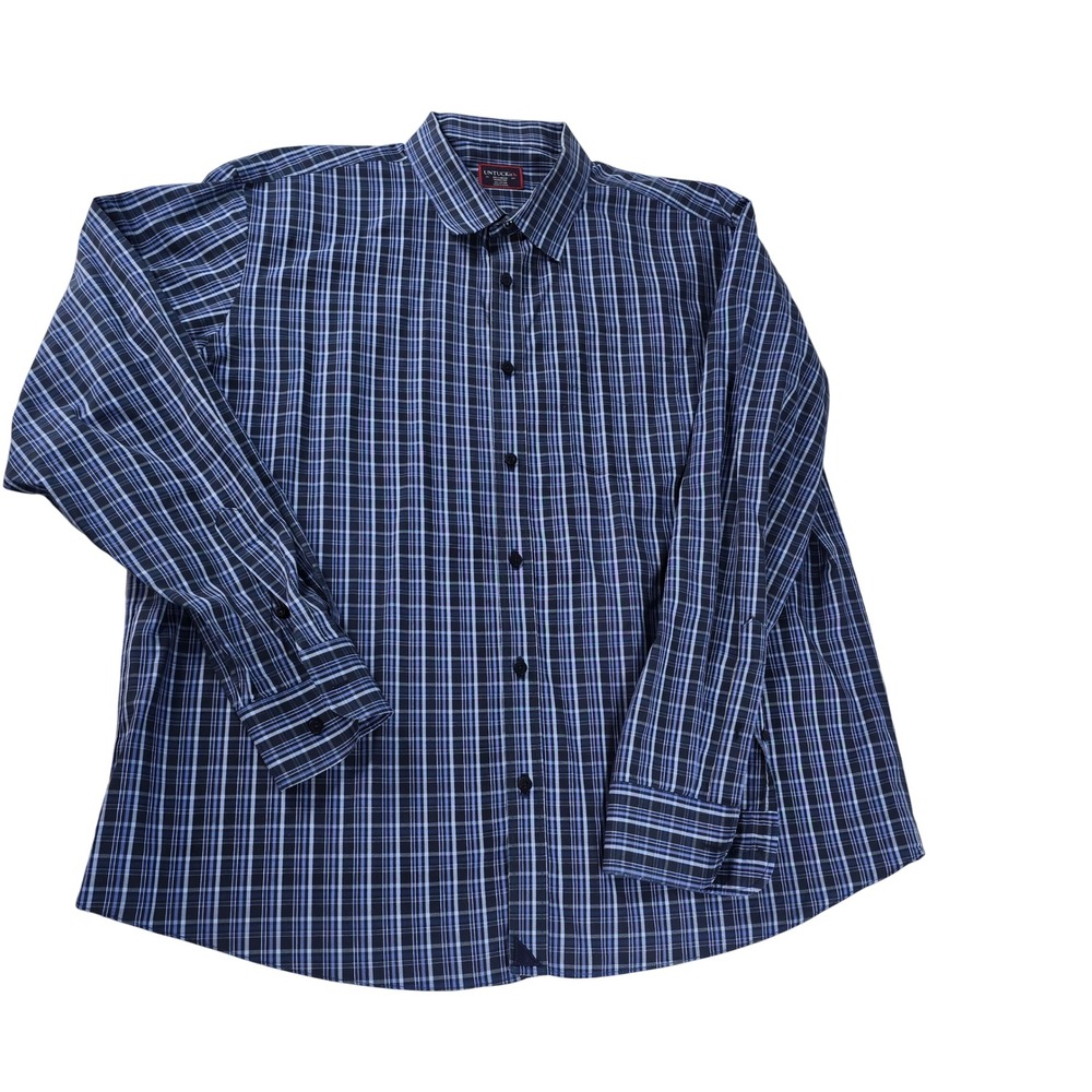 UNTUCKit Mens XXL Blue Plaid Wrinkle Free Cotton Long Sleeve Button Down Shirt